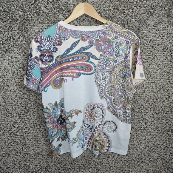 Desigual Top Womens Medium Blue Paisley Print Semi Sheer Tee Casual Ladies - Picture 7 of 7